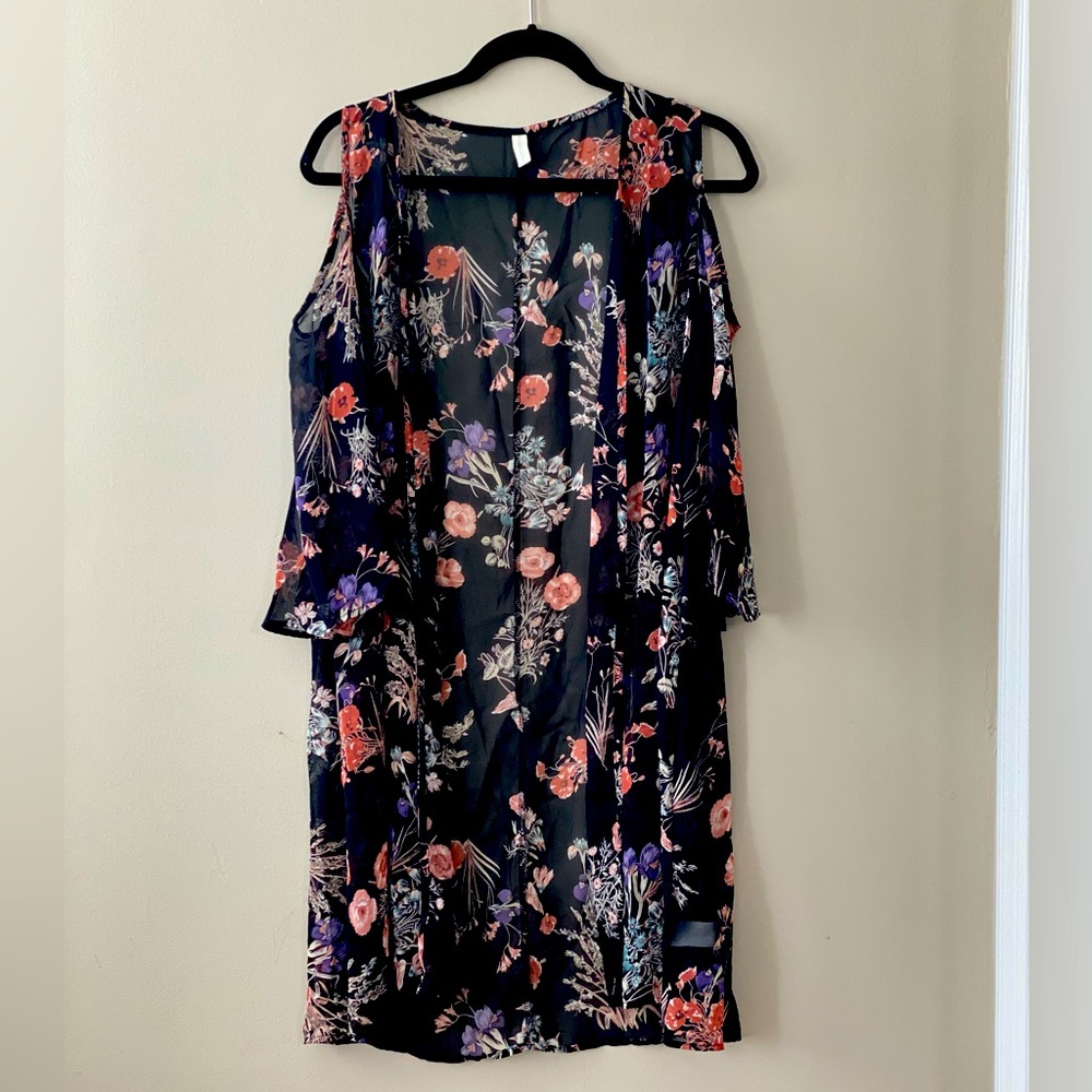 Pinkblush Maternity Black Floral Cold Shoulder Kimono